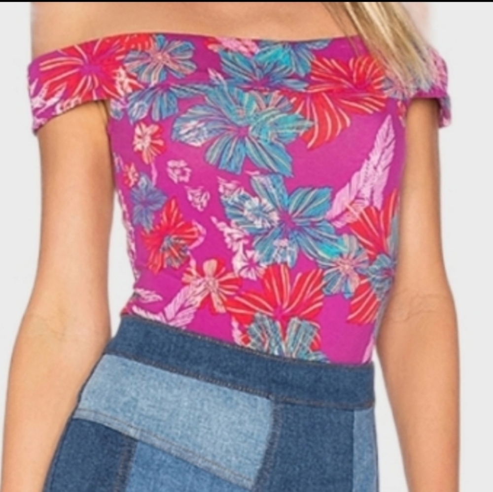 10. Free People NWT off-the-shoulder floral bodysuit - Picture 2 of 15
